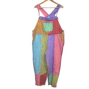 Sacred Threads Colorblock Patchwork Embroidered Bohemian Cottagecore Overalls M